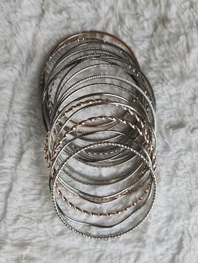 💚16 Pieces Metal Womens Bangle Bracelet Set - Gold, Rose Gold, Silver